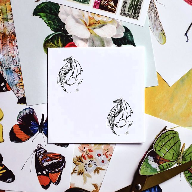 Carimbo De Borracha Arte de Tatuagem Tribal Dragão Preto em Linhas Neg (Criador carregado)