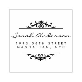 Carimbo De Borracha Arte Deco Ornament & Na moda Script Return Address
