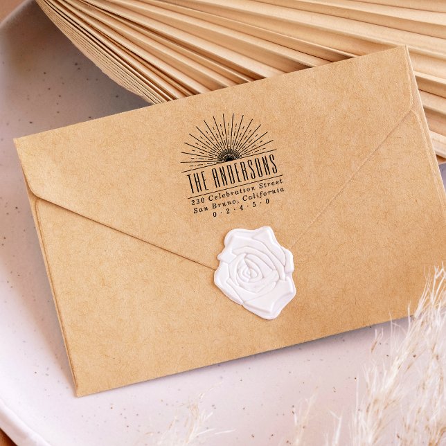 Carimbo De Borracha Arte elegante Deco Sun Nome Personalizado e Endere (Criador carregado)