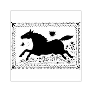 CARIMBO DE BORRACHA ARTE FOLK PRIMITIVA EXECUTANDO CAVALO, SILHOUETTE
