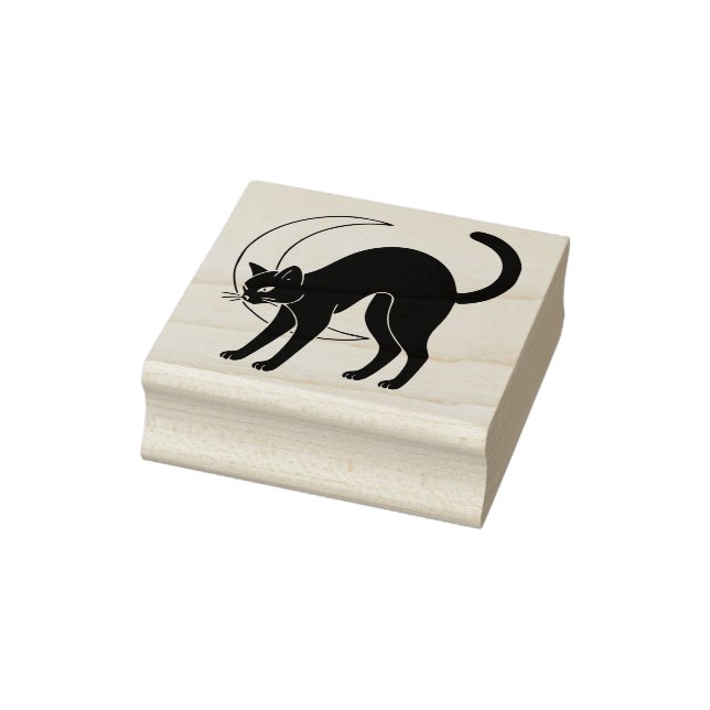 Carimbo De Borracha Arte Linear de Gato Preto e Lua Crescente (Carimbo)