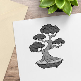 Carimbo De Borracha Árvore Bonsai Japonesa em uma Bandeja, Gravada
