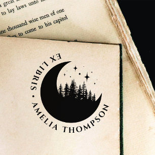 Carimbo De Borracha Árvores e Estrelas da Lua do Crescente Moderno à V