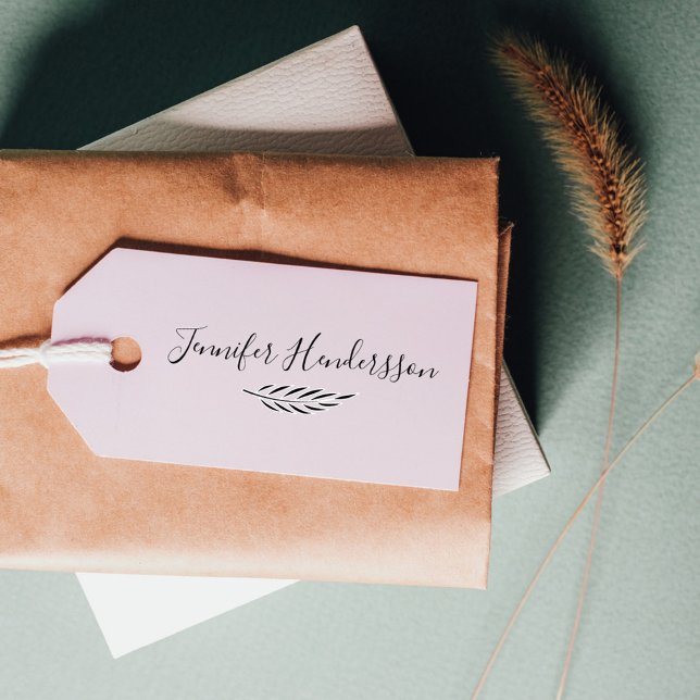 Carimbo De Borracha Assinatura manuscrita na moda Elegante/Ramo de oli (Stylish elegant handwritten signature botanical leaf stamp)