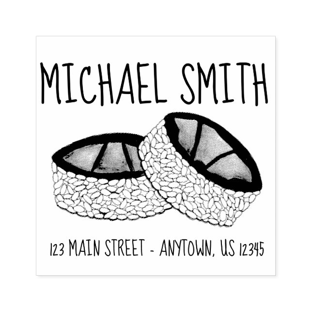 Carimbo De Borracha Avocado Roll Comida Japonesa Sushi Foodie Endereço (Impressão)