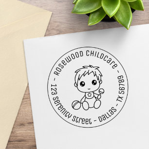 Carimbo De Borracha Baby Boy Daycare Childcare Endereço redondo