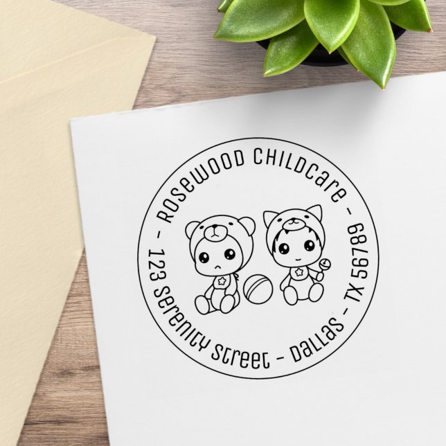 Carimbo De Borracha Baby Cat Bear Daycare Childcare Endereço 2 (Criador carregado)
