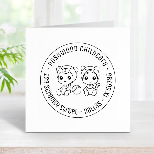 Carimbo De Borracha Baby Cat Bear Daycare Childcare Endereço 2 (Criador carregado)