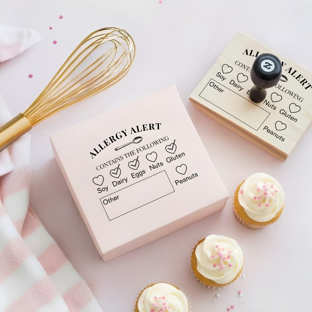 Carimbo De Borracha Baking Spoon Bakery Shop Allergy Alert Food Safety (Baking Spoon Bakery Shop Allergy Alert Food Safety Rubber Stamp)