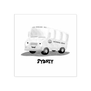 Carimbo De Borracha Banda branca e feliz de ônibus escolar amarelo