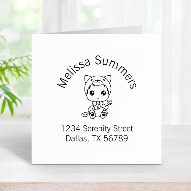 Carimbo De Borracha Bebê White Cat Jumptrata Arco (Criador carregado)