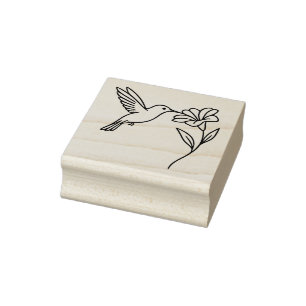 Carimbo De Borracha Beija-flor e Flor – Arte Minimalista de Linha Pret