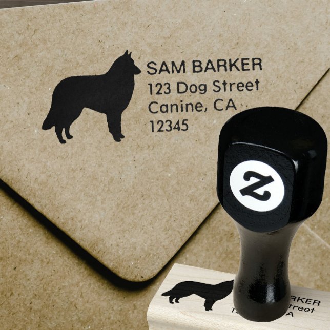 Carimbo De Borracha Belga Tervuren Dog Silhouette Endereço de Devoluçã (Criador carregado)