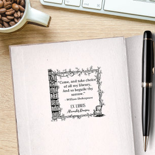 Carimbo De Borracha Biblioteca de Cotação Elegante Ex Libris Shakespea