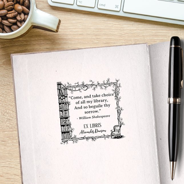 Carimbo De Borracha Biblioteca de Cotação Elegante Ex Libris Shakespea (Criador carregado)