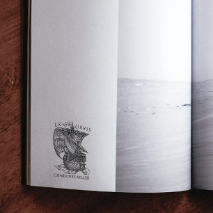 Carimbo De Borracha Biblioteca do Vintage Boat Ex Libris