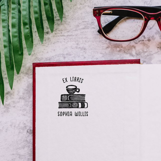 Carimbo De Borracha Biblioteca Ex Libris do Livro Personalizado do Caf (Criador carregado)