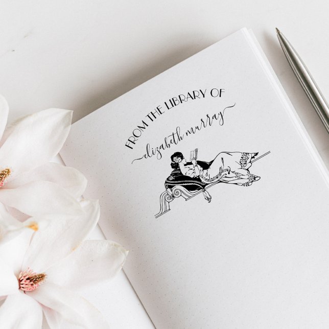 Carimbo De Borracha Biblioteca Personalizada Elegante de Mulher Leitor (Criador carregado)