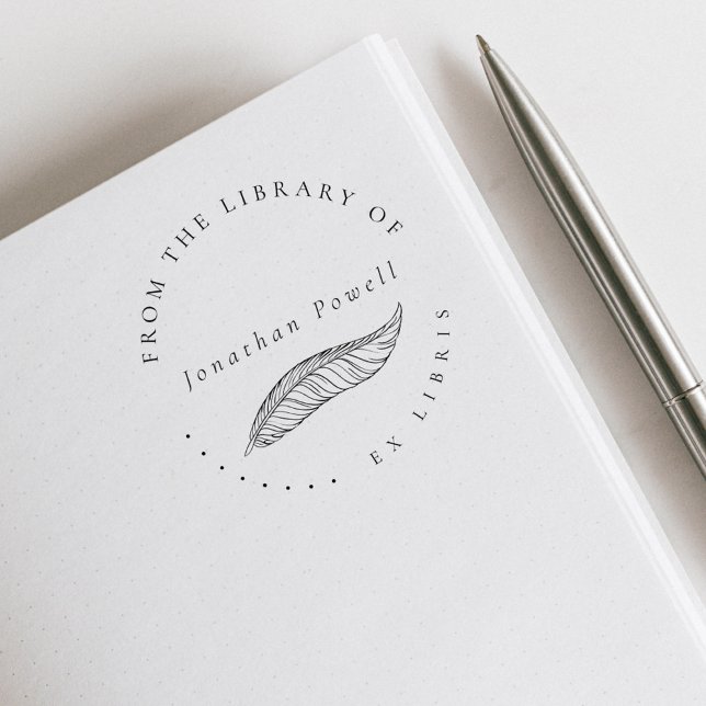 Carimbo De Borracha Biblioteca Personalizada Ex Libris de Caneta de Fo (Elegant Classic Typography Vintage Feather Pen Custom Ex Libris Library Book Rubber Stamp)