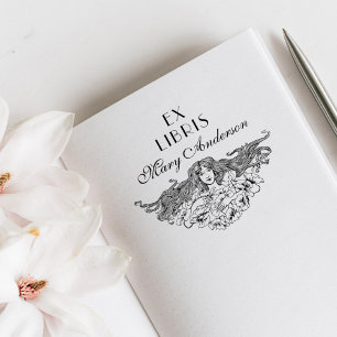 Carimbo De Borracha Biblioteca Personalizada Floral do Vintage Elegant