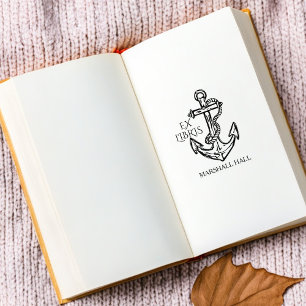 Carimbo De Borracha Biblioteca Vintage Anchor Ex Libris