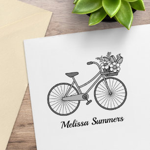 Carimbo De Borracha Bicicleta com Cesto de Flores Nome Personalizado
