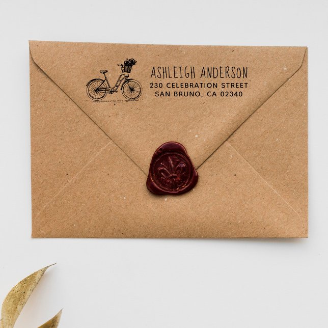 Carimbo De Borracha Bicicleta Com Flores Nome Manuscrito Endereço De R (Criador carregado)