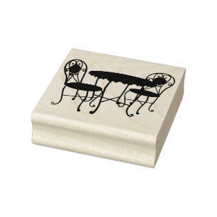 Carimbo De Borracha Bistro Patio Mobiliário Silhouette Arte Original