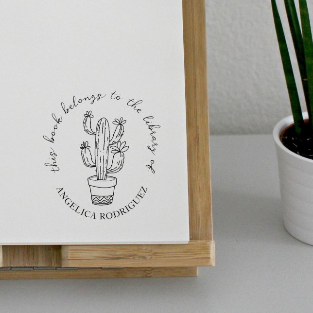 Carimbo De Borracha Blooming Cactus Hand-drawn Library Book (Criador carregado)