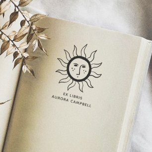 Carimbo De Borracha Boho Sun   Ex-libris Da Biblioteca De Nome Livro