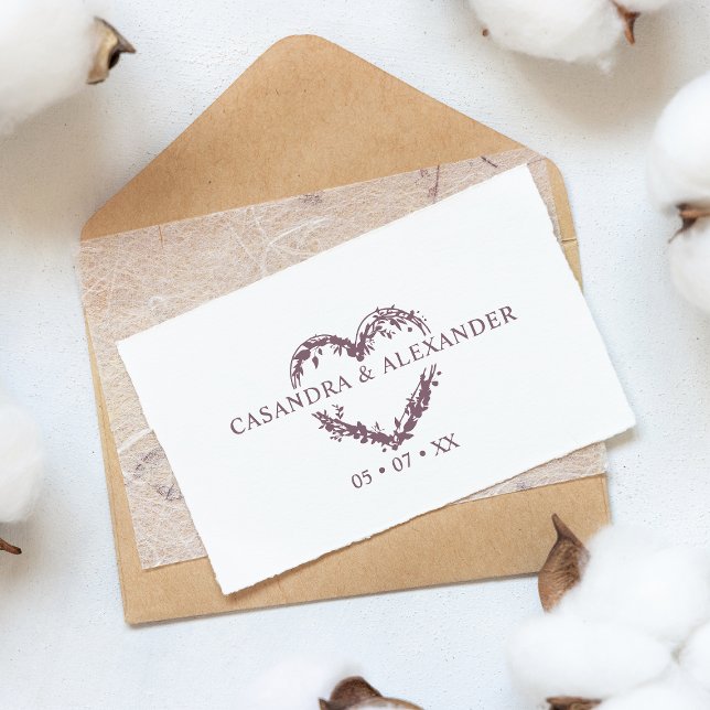 Carimbo De Borracha Boho Wildflower Heart Branches Folhas (Criador carregado)