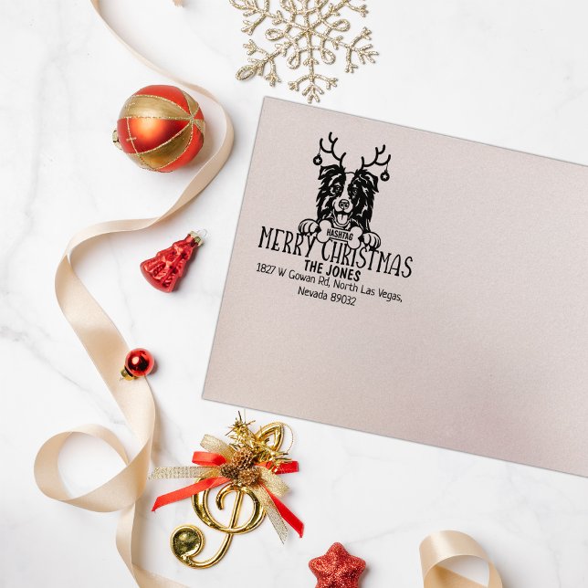 Carimbo De Borracha Borda Collie Dog Endereço de Natal (Criador carregado)