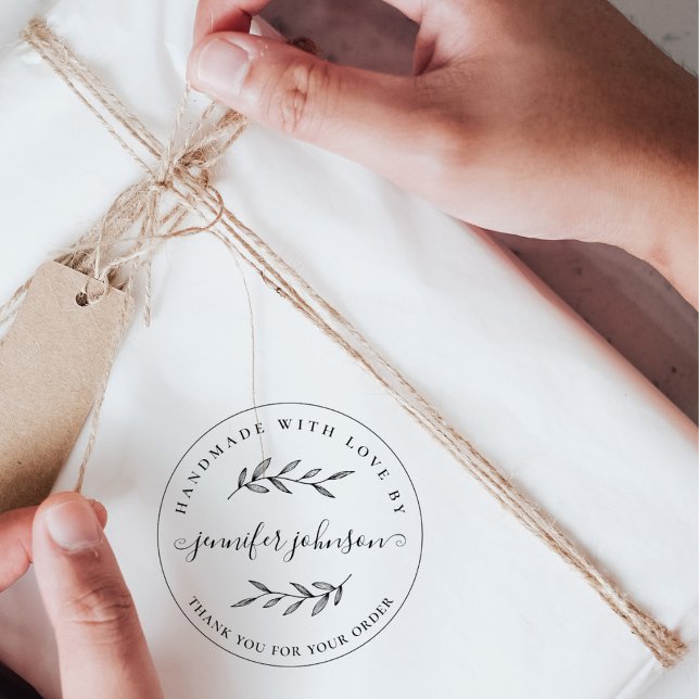 Carimbo De Borracha Botânica Elegante Feita Com Amor Personalizada (Criador carregado)