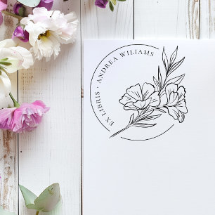 Carimbo De Borracha Botânica Floral Da Biblioteca De Ex Libris