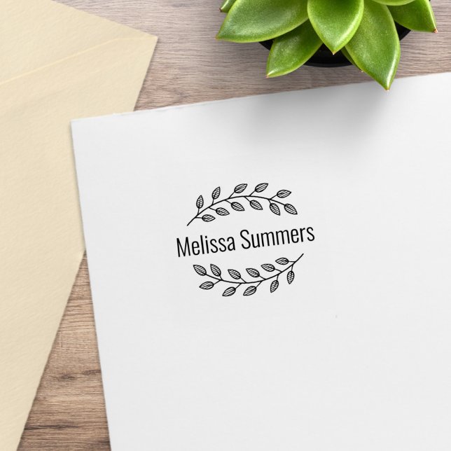 Carimbo De Borracha Botanical Wreath Top Bottom Branch Custom Name 1x1 (Criador carregado)