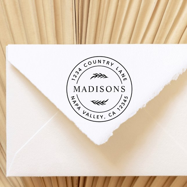 Carimbo De Borracha Botânico deixa endereço de devolução redonda moder (Criador carregado)