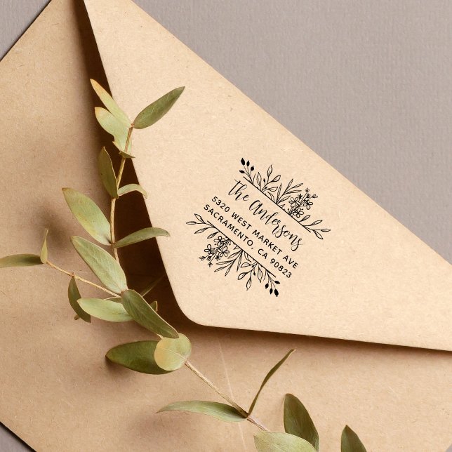 Carimbo De Borracha Botânico Deixa Nome da Família do Quadro Endereço  (Criador carregado)