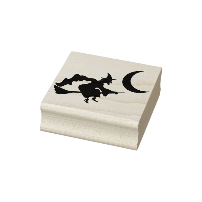 Carimbo De Borracha Bruxa cavalgando um selo de arte da silhueta (Carimbo)