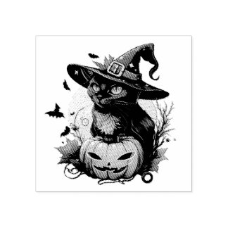 Carimbo De Borracha Bruxa Gato para o Halloween