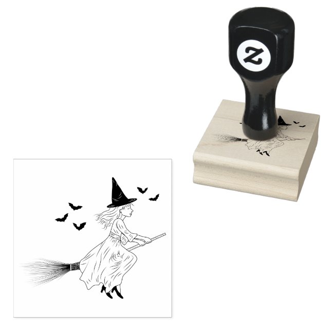 Carimbo De Borracha Bruxa Simples Menina Com Morcegos Num Halloween De (Carimbado)