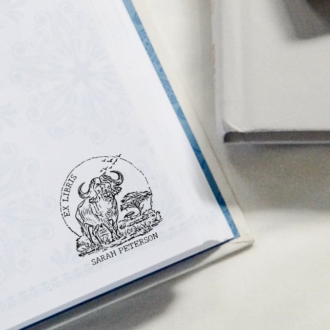 Carimbo De Borracha Buffalo Ex Libris, africano Personalizado (Criador carregado)