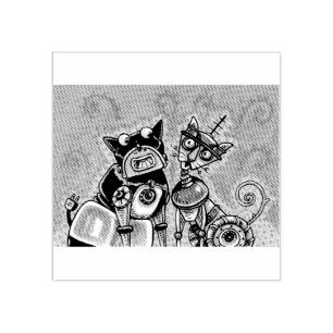 CARIMBO DE BORRACHA BULLDOG & CAT ROBOTS SCI FI RUBBLE STAMP