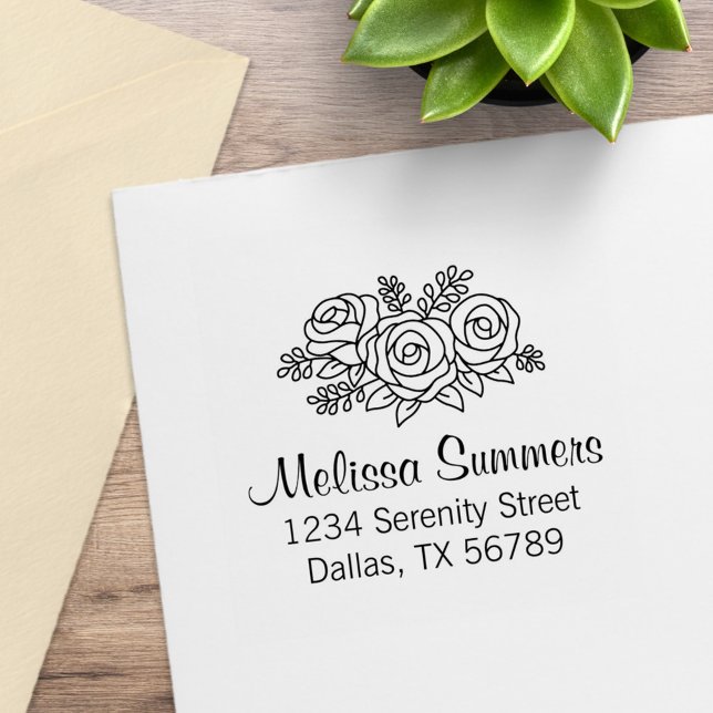 Carimbo De Borracha Buquê Floral, Rosa de Flores Endereço (Criador carregado)