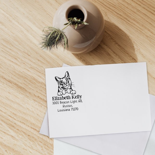 Carimbo De Borracha Burmilla Cat Return Address Pet (Criador carregado)