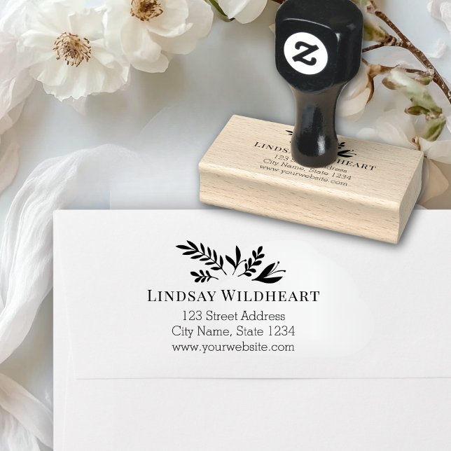Carimbo De Borracha Business Address | Botanical Logo Business (Business Address | Botanical Logo Business Rubber Stamp)