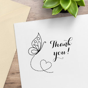 Carimbo De Borracha Butterfly Heart Obrigado