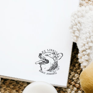 Carimbo De Borracha Cachorro Corgi Cachorro Vintage Ex Libris Bibliote