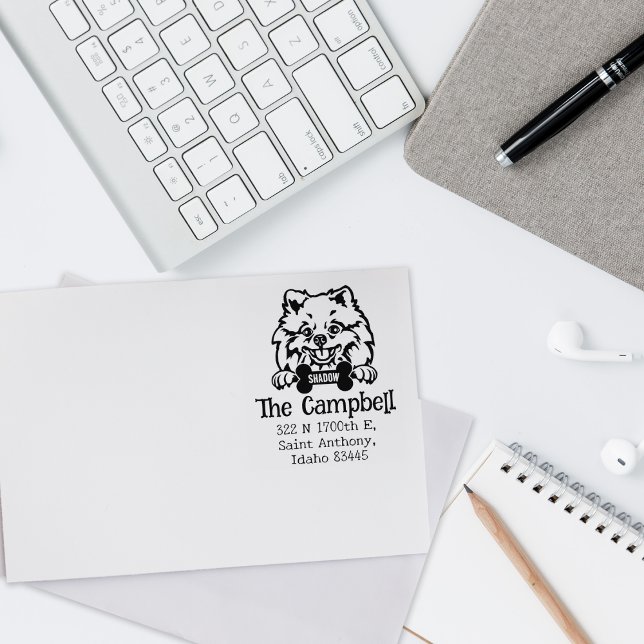 Carimbo De Borracha Cachorro Pomerano, Endereço De Retorno, (Criador carregado)