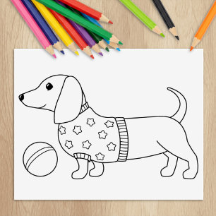 Carimbo De Borracha Cachshund Wiener Dog and Ball Color Me