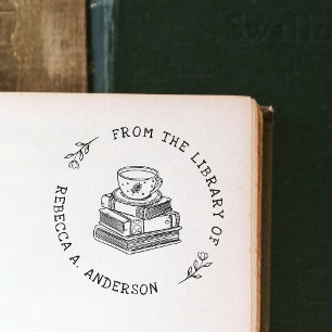 Carimbo De Borracha Café & Livros Ex-libris Biblioteca Pessoal Boho